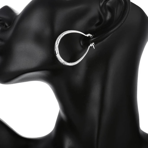 ¥ New 925 Sterling Silver Circle Hoop Earrings - Picture 5 of 7